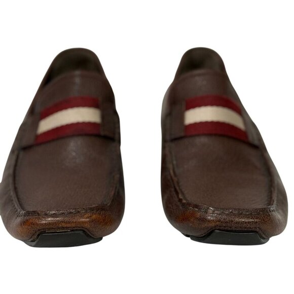 Bally Mens Waldan Driving Loafer Shoes Brown Leather Red Cream Stripe Size US 9? - Picture 2 of 16